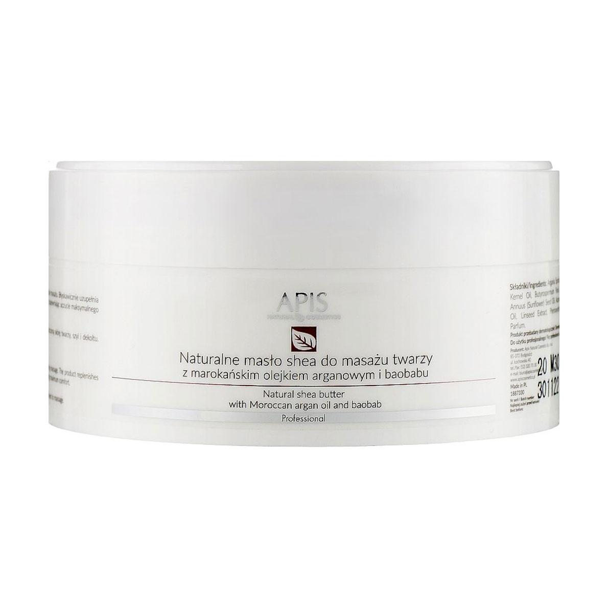 Натуральна олія ши для масажу обличчя Apis Natural Cosmetics Professional Natural Shea Butter з мароканською олією аргани та баобаба, 100 г